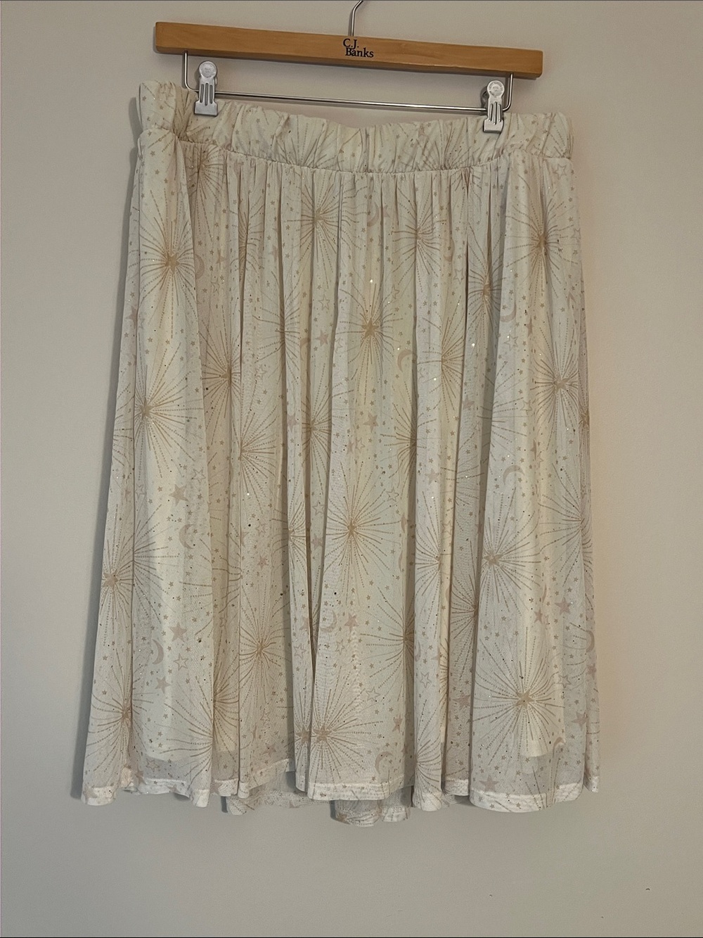 Cream Starburst Print Midi Skirt
